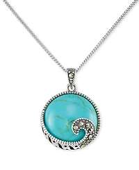 Macy's Synthetic Turquoise & Marcasite Round Pendant Necklace in Sterling Silver