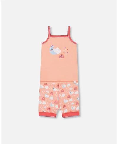 Deux par Deux Baby Girls Cotton Tank Top And Shorts Pajama Set Rainbow On Light Coral