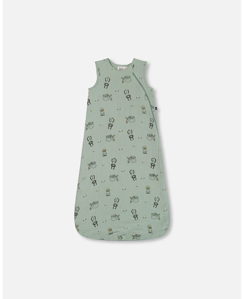 Deux par Deux Baby Boys Printed Muslin Sleep Sack Sage Monkey - Infant|Toddler
