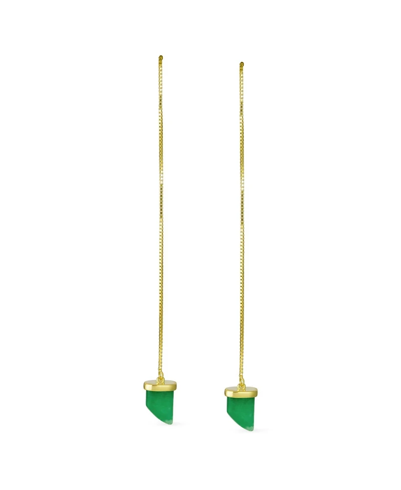 Bling Jewelry Protection Amulet Italian Horn Dangle Earrings Natural Green Jade and Gold Plated Silver