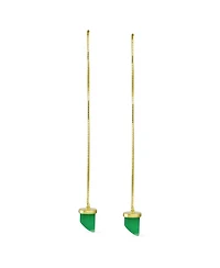 Bling Jewelry Protection Amulet Italian Horn Dangle Earrings Natural Green Jade and Gold Plated Silver