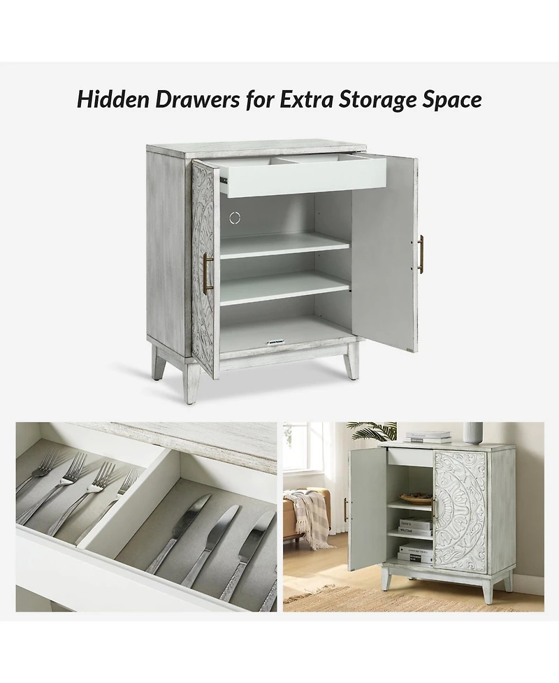 Eusebio Traditional Accent Cabinet with Hidden Drawer and Tapered Legs