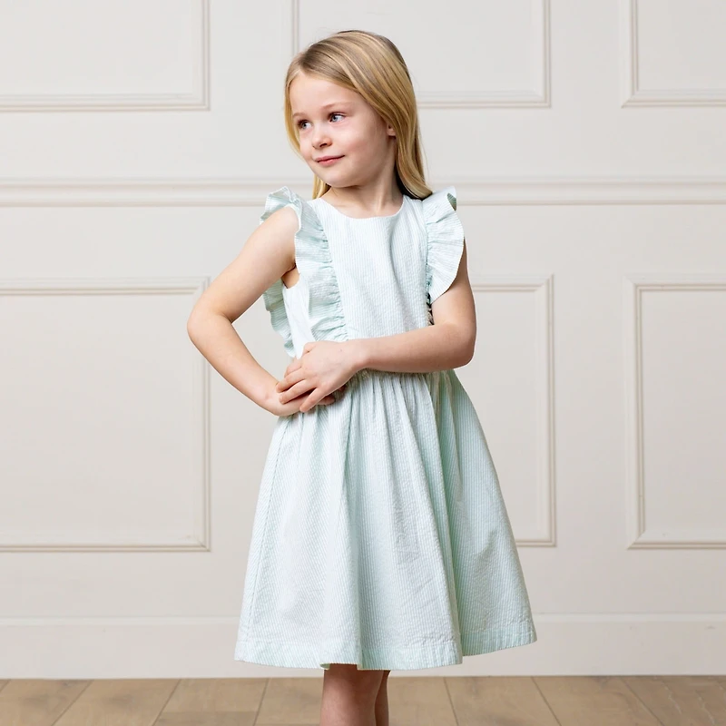 Hope & Henry Big Girls Seersucker Flutter Sleeve Open Back Dress