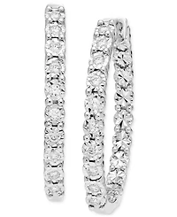 Diamond Sunray Textured Medium Hoop Earrings (1/2 ct. t.w.) in Sterling Silver. 1.3"