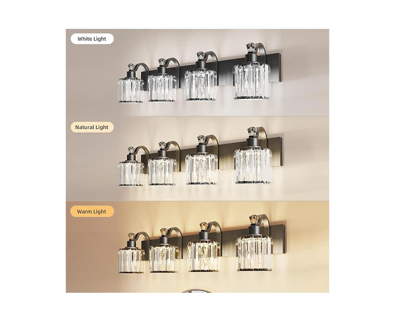 gaomon Modern Crystal Bathroom Vanity Lights Black Bathroom Light Fixtures Crystal Vanity Shower Lights Over Mirror, Mirror Glass Crystal Bathroom Van