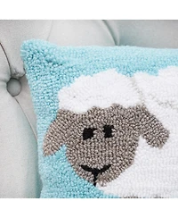 12" x 12" Fluffy Sheep Hooked Spring Easter Themed Small/Petite Accent Throw Pillow