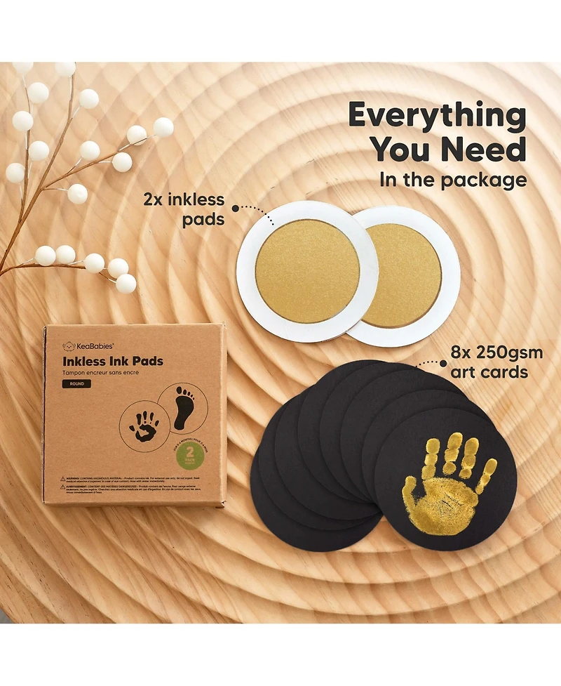KeaBabies 2pk Round Inkless Ink Pad for Baby Hand and Footprint Kit, Clean Touch Dog Paw, Nose Print & Pet Safe
