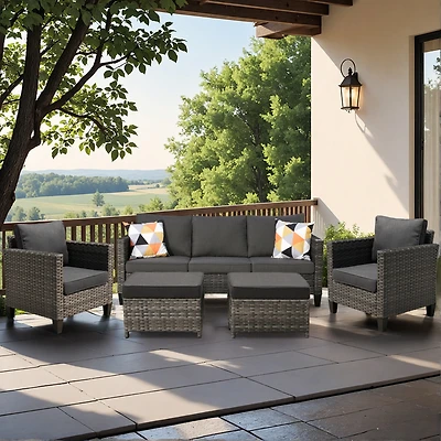Xizzi 5 Piece Patio Furniture, Outdoor Furniture Sets, Modern Wicker Sectional and 2 Pillows, All Weather Garden Sofa, Backyard,