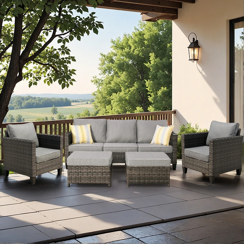 Xizzi 5 Piece Patio Furniture, Outdoor Furniture Sets, Modern Wicker Sectional and 2 Pillows, All Weather Garden Sofa, Backyard,