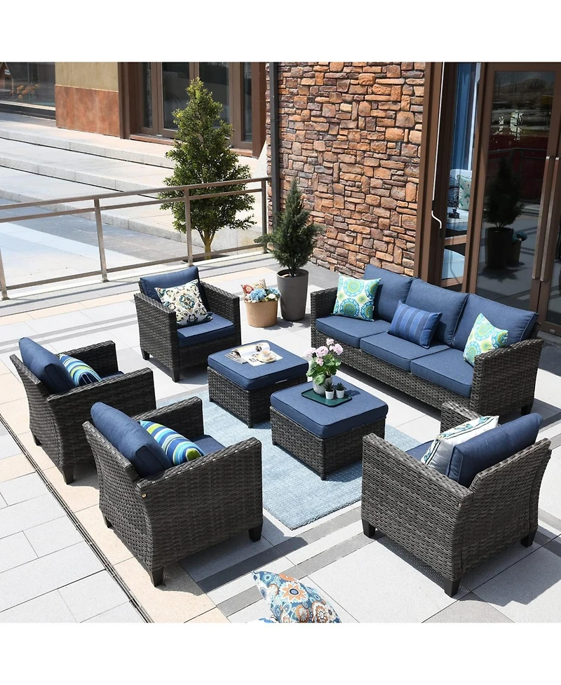 Xizzi Patio Furniture Set 7 Piece High Back Sofa Outdoor Conversation Sets All Weather Wicker Rattan Sectional Couch and Chairs Garden Backya