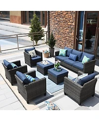 Xizzi Patio Furniture Set 7 Piece High Back Sofa Outdoor Conversation Sets All Weather Wicker Rattan Sectional Couch and Chairs Garden Backya