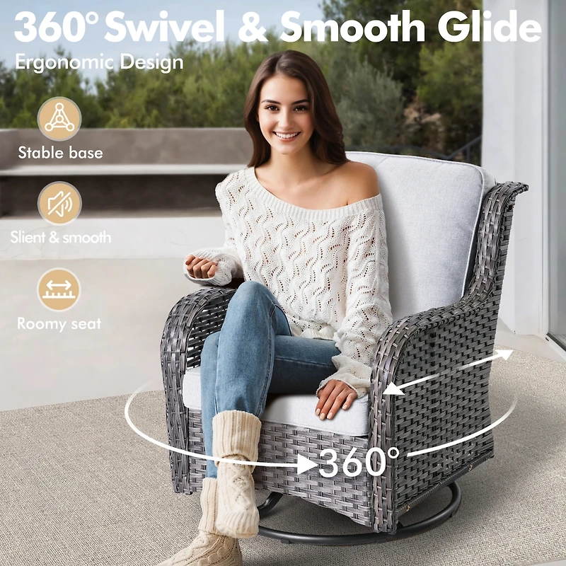 Xizzi Patio Furniture Sets Outdoor Swivel Rocking Chairs with 50,000 Btu Propane Fire Pit Table 7 Pieces All Weather Pe Wicker Conversation Sofa and M