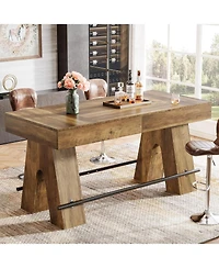 Tribesigns Bar Table, 63-Inch Bar Height Pub Table, Counter Height Table with Metal Footrest, Rectangular High Top Dining Counter Tables with Wood Ped