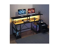 gaomon Computer Desk 63" with File Drawer, Gaming Desk with Led Light & Power Outlets, Home Office Desk with Printer Space