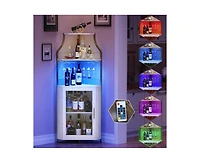 gaomon Corner Bar Cabinet with Led Lights, Industrial Liquor Cabinet with Adjustable Shelf, 5-Tier Industrial Wine Cabinet with Glass Holder, Home Bar