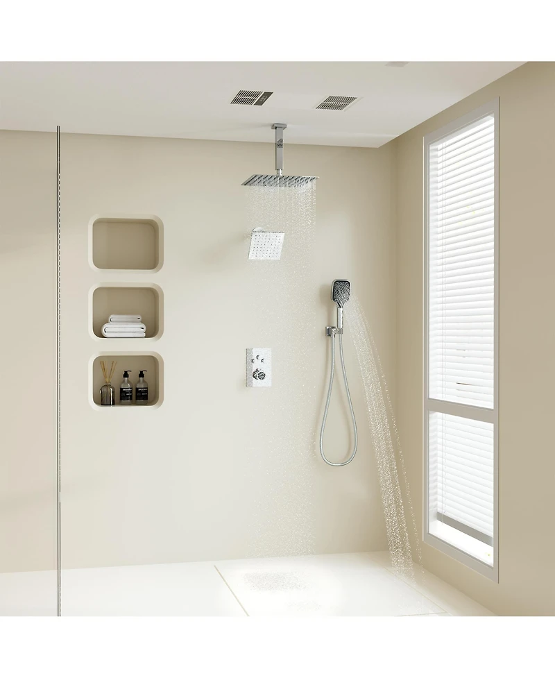 Casainc Rainfall Symphony 3-Function Dual Shower Head Thermostatic Shower System with 3 Sprays Handheld