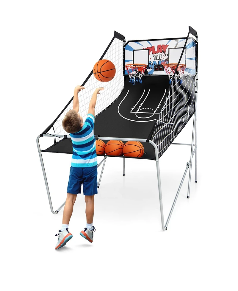 Kuyotq Foldable Dual Shot Basketball Arcade Game with Electronic Scoring System