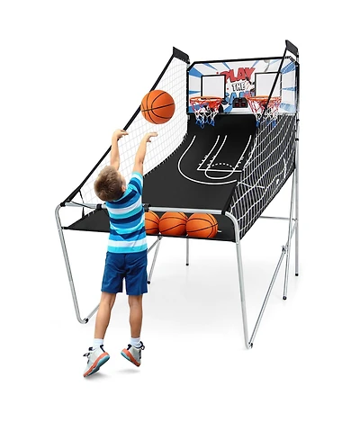 Kuyotq Foldable Dual Shot Basketball Arcade Game with Electronic Scoring System