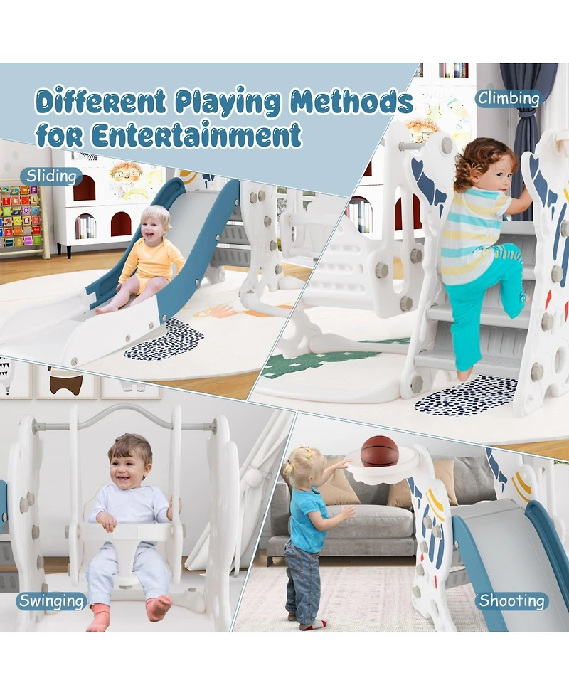 Kuyotq 4-in-1 Kids Slide and Swing Set with Basketball Hoop