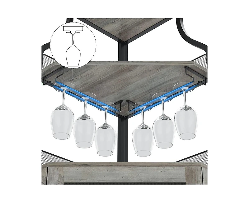 gaomon Corner Bar Cabinet with Led Lights, Industrial Liquor Cabinet with Adjustable Shelf, 5-Tier Industrial Wine Cabinet with Glass Holder