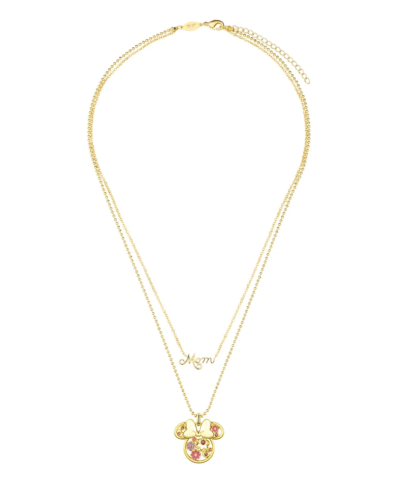Disney Pink Crystal Minnie Mouse Flower Mom Layered Pendant Necklace