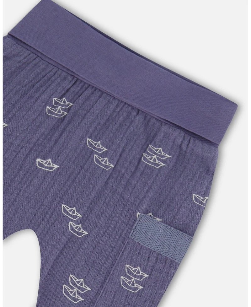 Deux par Deux Baby Boys Organic Cotton Top And Muslin Pant Set Striped Navy