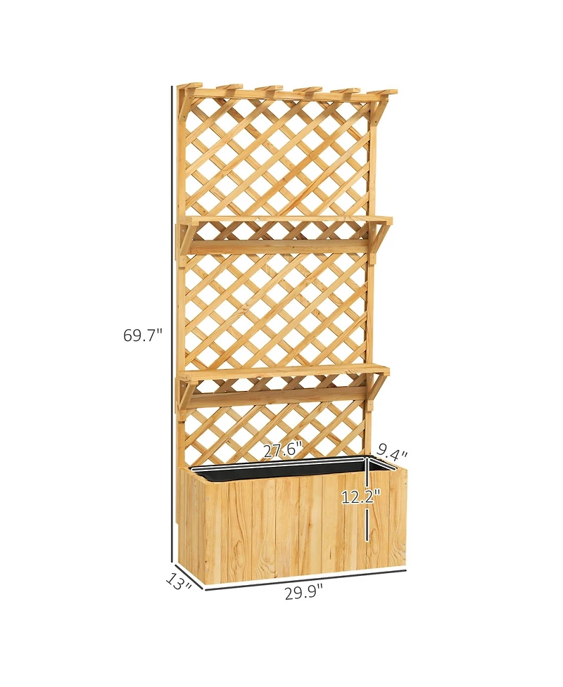 Outsunny Raised Garden Bed with Trellis and Plant Shelf, Natural