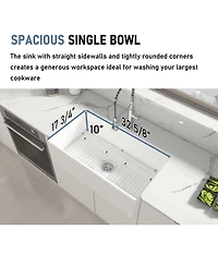Casainc 33inch L x 18inch W Single Bowl Fireclay Farmhouse Kitchen Sink with Sink Grid