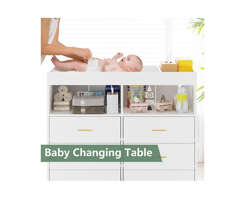 gaomon Dresser for Bedroom with 6 Drawers, Baby Changing Table Dresser with Changing Pad, Led Lights & Charging Station, Baby Changing Station with Ch