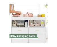 gaomon Dresser for Bedroom with 6 Drawers, Baby Changing Table Dresser with Changing Pad, Led Lights & Charging Station, Baby Changing Station with Ch