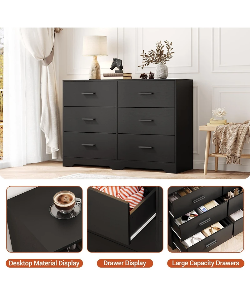 gaomon Dresser for Bedroom with 6 Drawers, Modern Closet Dressers Chest of Drawers with Metal Handle, Wooden Dresser Organizer for Bedroom, Living Roo