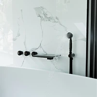Matte Black Wall Mounted Bathtub Faucet with Handheld Shower Head Brass Wall Mounted Tub Waterfall Spout Bathtub Shower Faucet