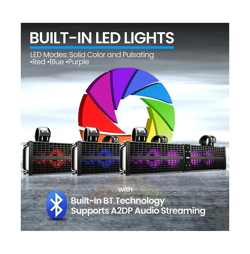 Pyle 24" Powered Atv/Utv Soundbar System with Bluetooth & Led Lights