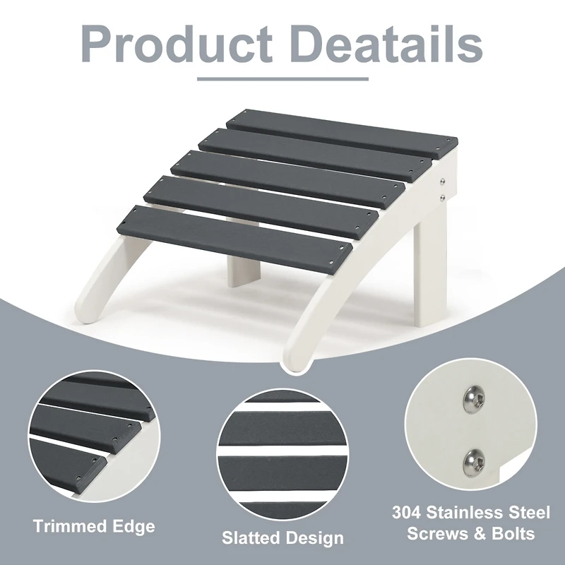 Aoodor Outdoor Adirondack Ottoman - Weather-Resistant Hdpe Patio Footrest for Ultimate Relaxation