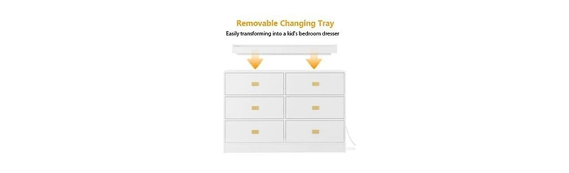 gaomon Dresser for Bedroom with 6 Drawers, Changing Table Dresser with Changing Table Top, Nursery Dresser Diaper Changing Station for Baby with Power