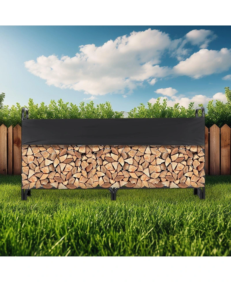 gaomon 8.5 Ft Outdoor Firewood Rack With Cover, 1/2 Cord of Firewood, Heavy Duty Firewood Holder & Waterproof Cover for Fireplace Patio
