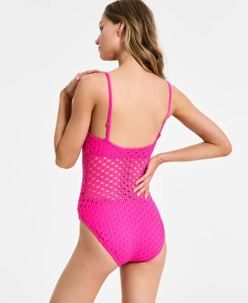 Carmen Marc Valvo Women's Crochet Scoop-Neck One-Piece Swimsuit