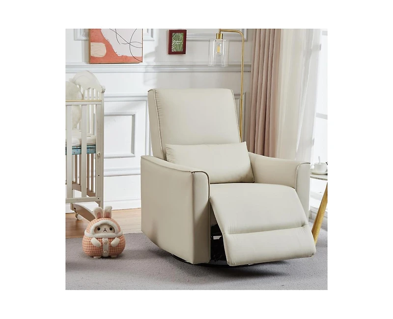 gaomon 360°Swivel Rocking Recliner Chair, Glider Upholstered Faux Leather Reclining, Manual Chair with Lumbar Support, Nu