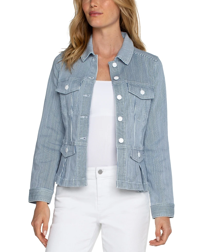 Liverpool Los Angeles Petite Striped Peplum-Hem Jacket