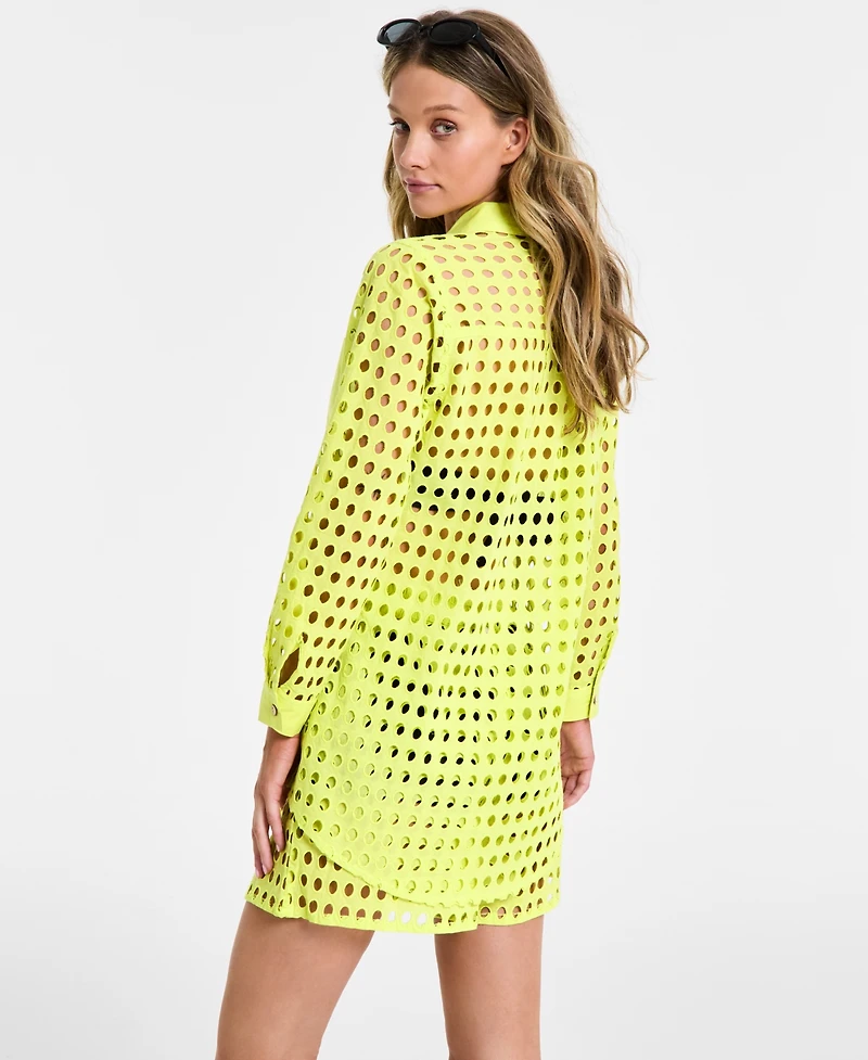 Dotti Women's Cotton Openwork Dot Cover-Up Beach Shirt