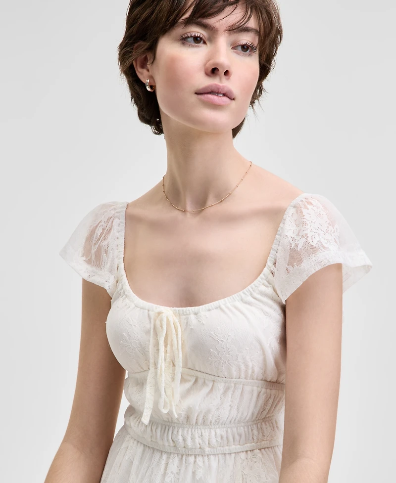 And Now This Women's Scoop-Neck Ruffle-Sleeve Maxi Lace Dress, Created for Macy's