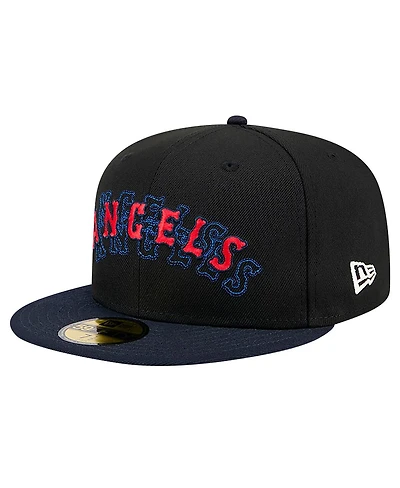 New Era Men's Black Los Angeles Angels Shadow Stitch 59FIFTY Fitted Hat