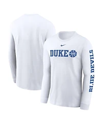Nike Men's White Duke Blue Devils Basketball Icon Two-Hit Long Sleeve T-Shirt