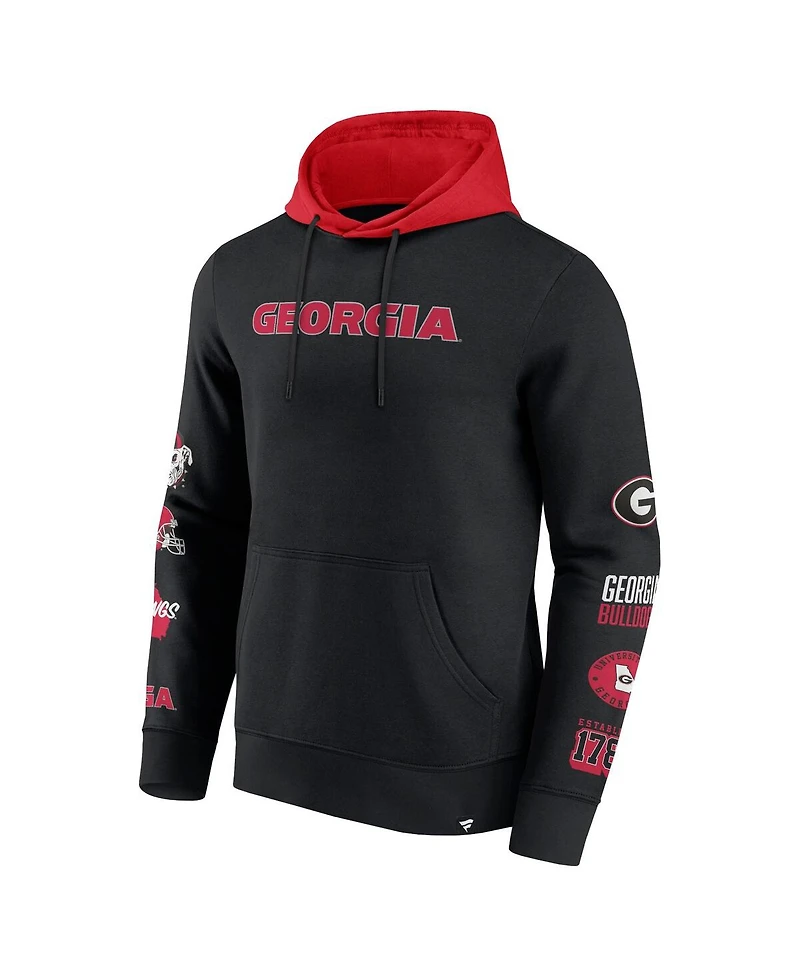Fanatics Men's Black/Red Georgia Bulldogs Color Block Badge Fleece Pullover Hoodie