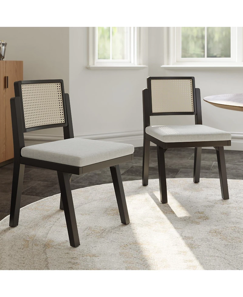 Hulala Home Bert Modern Dining Chair with Woven Rattan Backrest and Solid Wood Legs