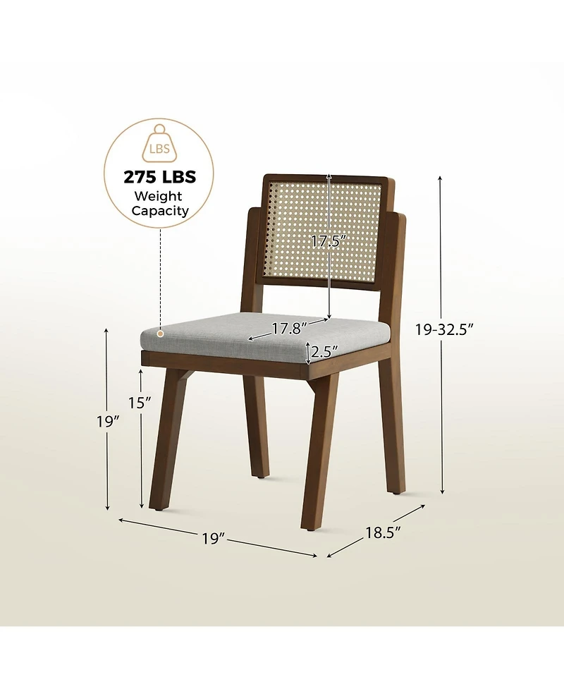 Hulala Home Bert Modern Dining Chair with Woven Rattan Backrest and Solid Wood Legs