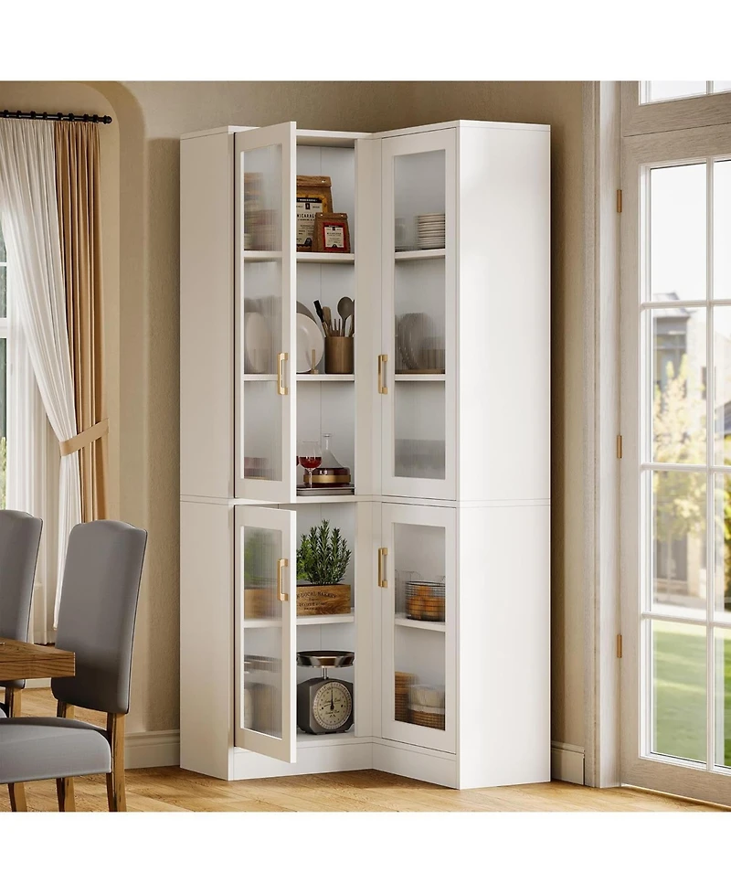 Tribesigns 70.9" Tall Bookcase with Led Light, Modern 5-Tier Bookshelf Display Cabinet with 4 Acrylic Doors, L-Shaped Corner Storage Cabinet