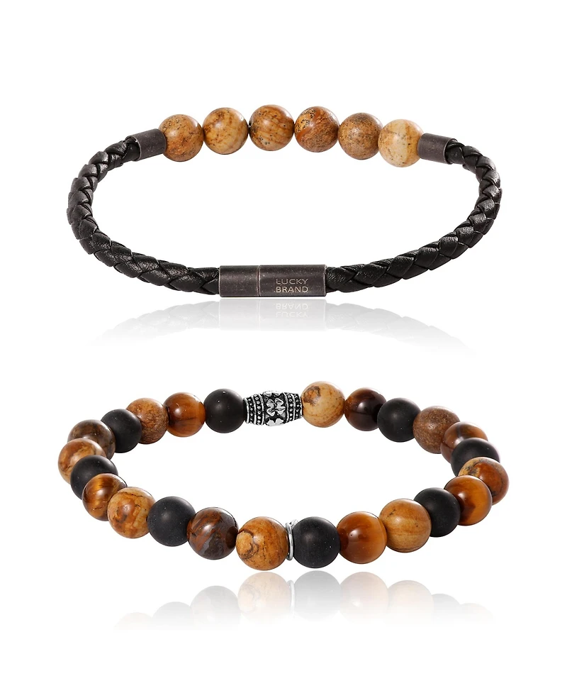 Lucky Brand Tiger s Eye, Black Onyx, Picture Jasper Stretch Bead & Magnetic Cord Bracelet Set - 2 Piece