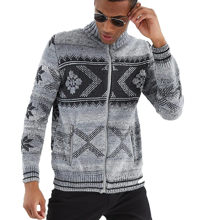 Leif Nelson Men's Men s Knit Jacket with Zipper, Norwegian Pattern