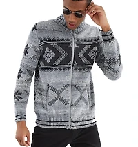 Leif Nelson Men's Men s Knit Jacket with Zipper, Norwegian Pattern